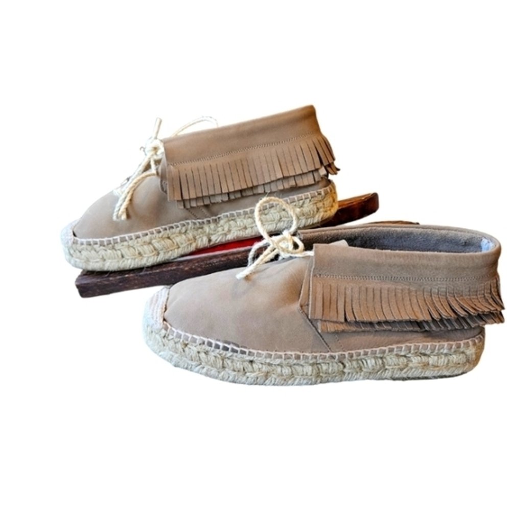 Better Muller Leather Boho Moccasins espadrilles chunky weaved sole‎ size 8